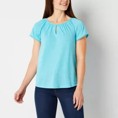 St. John's Bay Tall Womens Keyhole Neck Short Sleeve Blouse