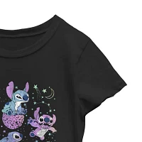 Little & Big Girls Disney Crew Neck Short Sleeve Stitch Graphic T-Shirt