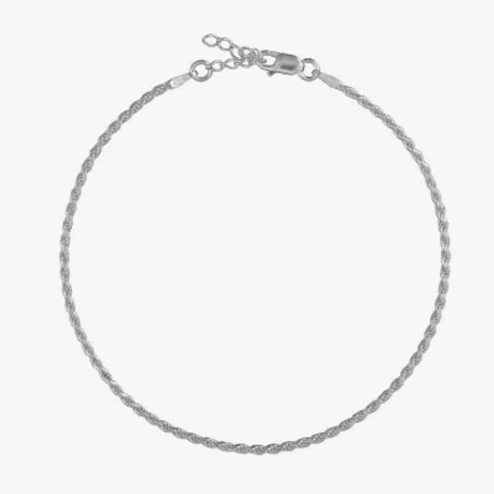 Sterling Silver 10" 2mm Rope Ankle Bracelet