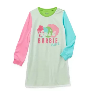 Little & Big Girls Barbie Round Neck Long Sleeve Nightgown