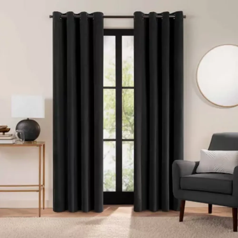 Eclipse Luxury Cotton Velvet Energy Saving 100% Blackout Grommet Top Single Curtain Panel