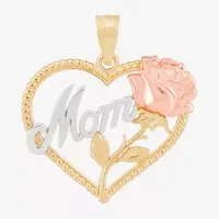 Mom Womens 14K Tri-Color Gold Heart Pendant