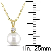 Cultured Freshwater Pearl & Diamond Accent 14K Yellow Gold Pendant Necklace