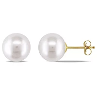 White Cultured Freshwater Pearl 14K Yellow Gold Stud Earrings 