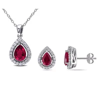 Lab-Created Ruby & White Sapphire Earrings & Pendant Necklace 2-Piece Set