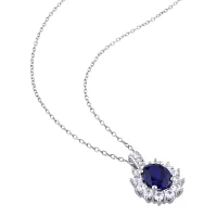 Lab-Created Blue Sapphire and Diamond Sterling Silver Earring, Ring, Pendant Necklace 3-Piece Set