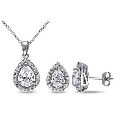 Lab-Created White Sapphire Sterling Silver Earrings & Pendant 2-Piece Set 