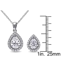 Lab-Created White Sapphire Sterling Silver Earrings & Pendant 2-Piece Set 