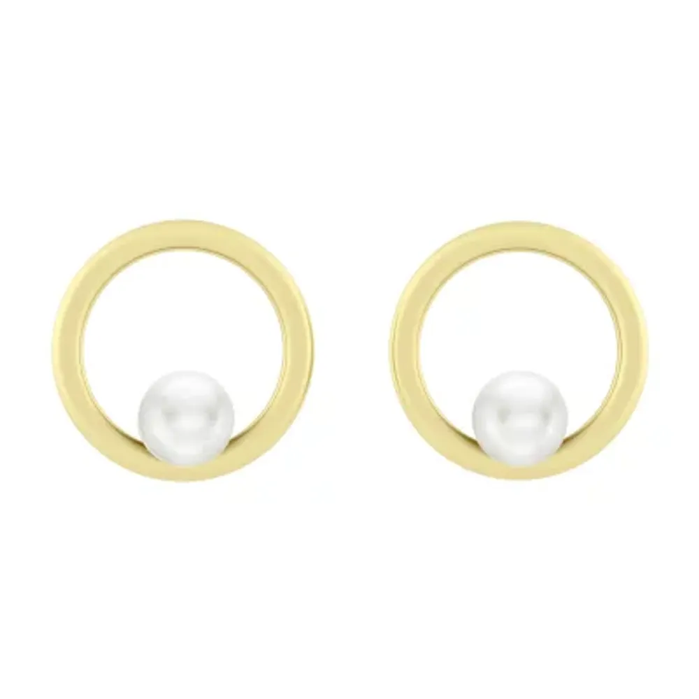 White Cultured Freshwater Pearl 14K Gold Over Silver 11mm Stud Earrings