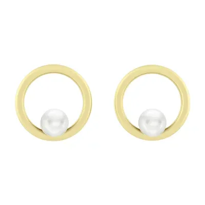 White Cultured Freshwater Pearl 14K Gold Over Silver 11mm Stud Earrings
