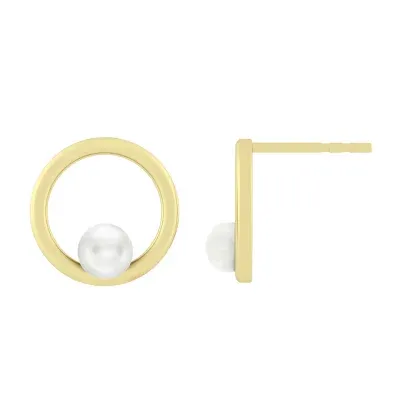 White Cultured Freshwater Pearl 14K Gold Over Silver 11mm Stud Earrings