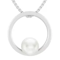 Womens White Cultured Freshwater Pearl Sterling Silver Circle Pendant Necklace