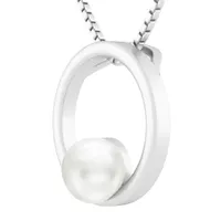 Womens White Cultured Freshwater Pearl Sterling Silver Circle Pendant Necklace