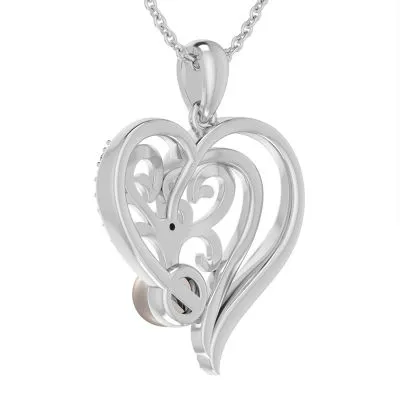 Womens White Cultured Freshwater Pearl Sterling Silver Heart Pendant Necklace
