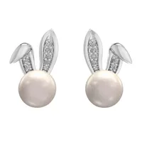 Bunny Ears White Cultured Freshwater Pearl Sterling Silver 14.8mm Stud Earrings