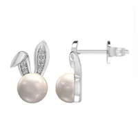 Bunny Ears White Cultured Freshwater Pearl Sterling Silver 14.8mm Stud Earrings