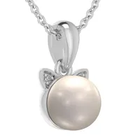 Cat Ears Womens White Cultured Freshwater Pearl Sterling Silver Pendant Necklace