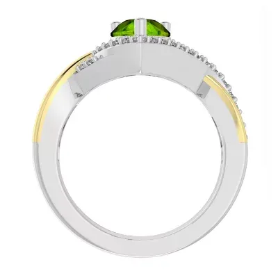 Womens Genuine Green Peridot 10K Gold Over Silver Pear Crossover Cocktail Ring