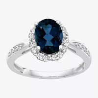 Womens Genuine Blue Topaz Sterling Silver Halo Cocktail Ring