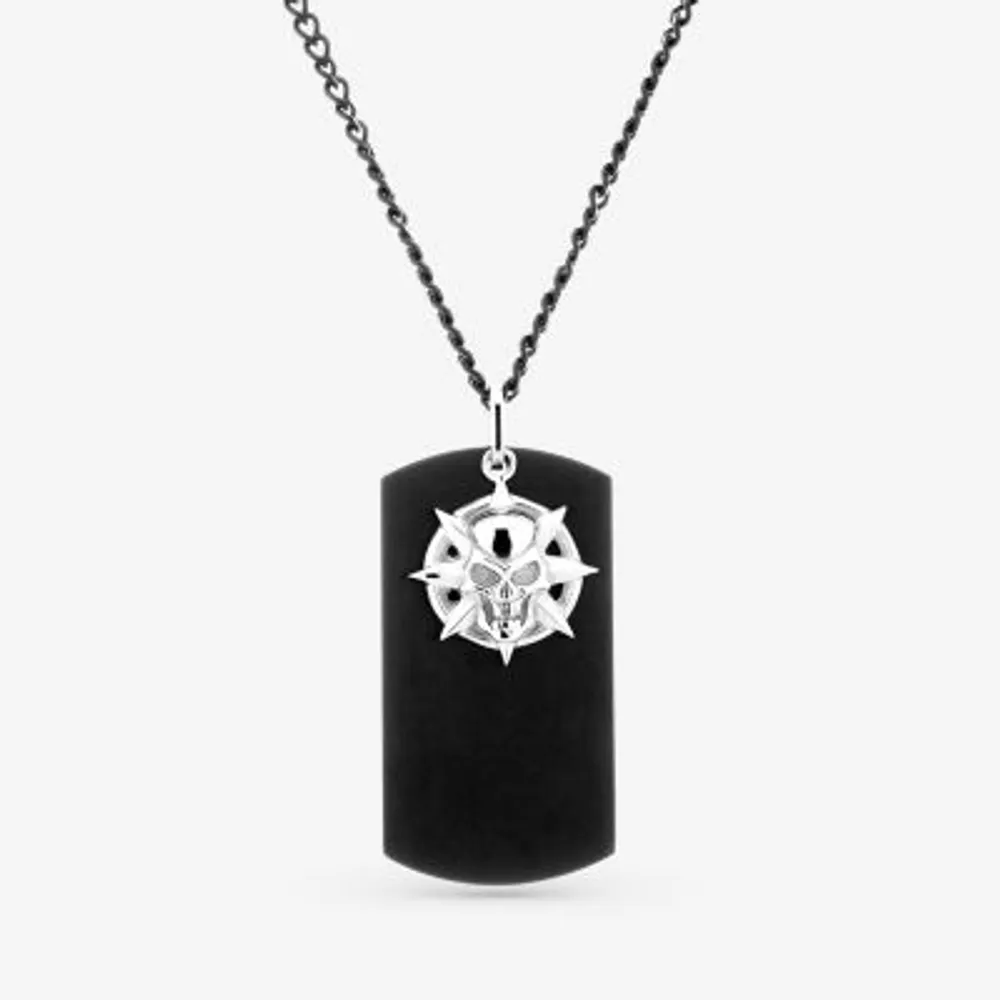 Skull Mens Stainless Steel Dog Tag Pendant Necklace