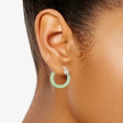 Genuine Green Jade Sterling Silver 20mm Round Hoop Earrings