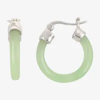 Genuine Green Jade Sterling Silver 20mm Round Hoop Earrings