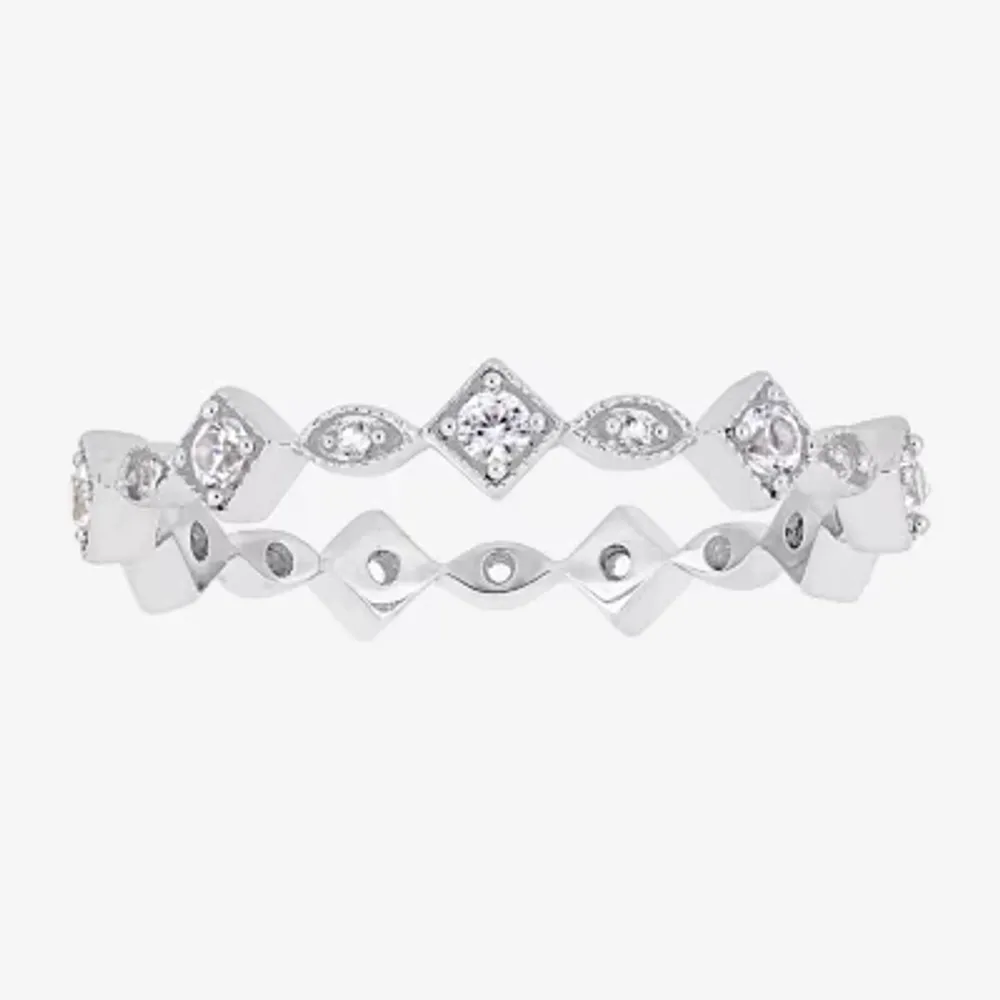 Womens Lab Created White Sapphire 10K Gold Stackable Ring