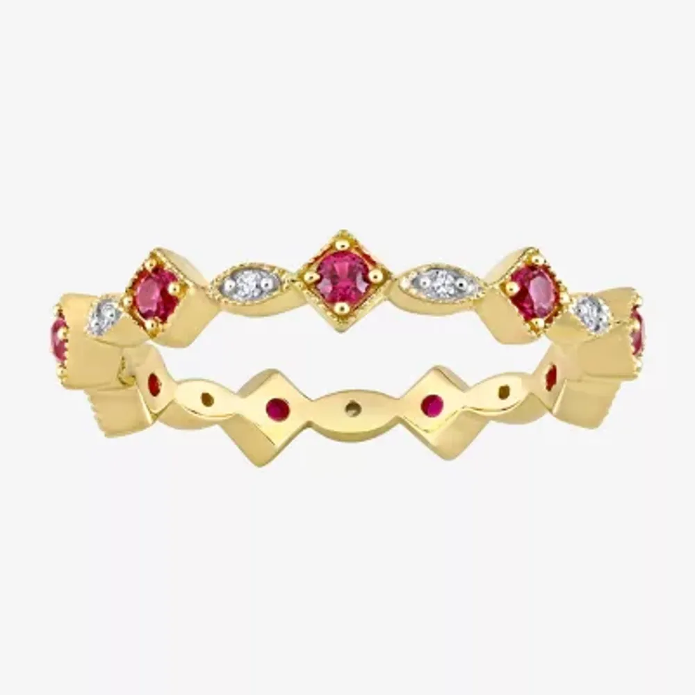 Womens Diamond Accent Lab Created Red Ruby 10K Gold Stackable Ring