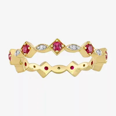 Womens Diamond Accent Lab Created Red Ruby 10K Gold Stackable Ring