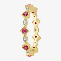 Womens Diamond Accent Lab Created Red Ruby 10K Gold Stackable Ring