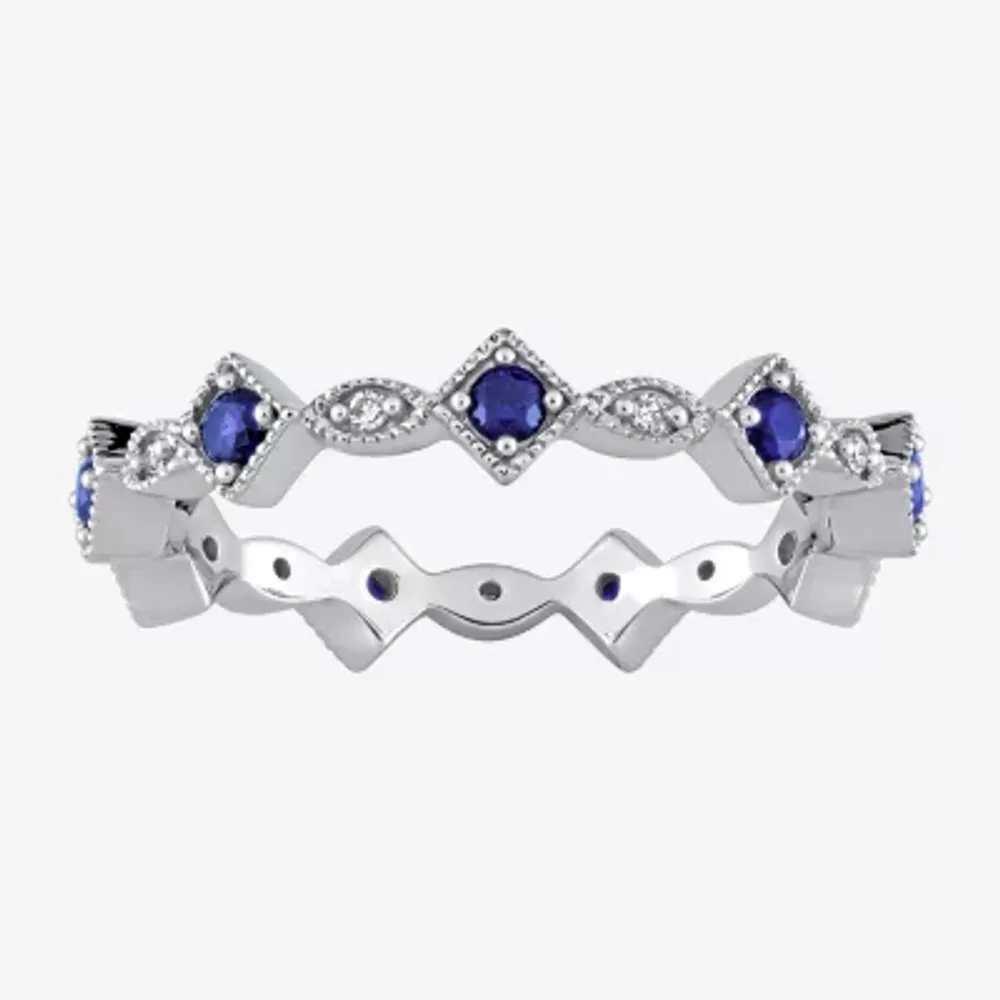 Womens Diamond Accent Lab Created Blue Sapphire 10K White Gold Stackable Ring