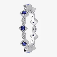 Womens Diamond Accent Lab Created Blue Sapphire 10K White Gold Stackable Ring