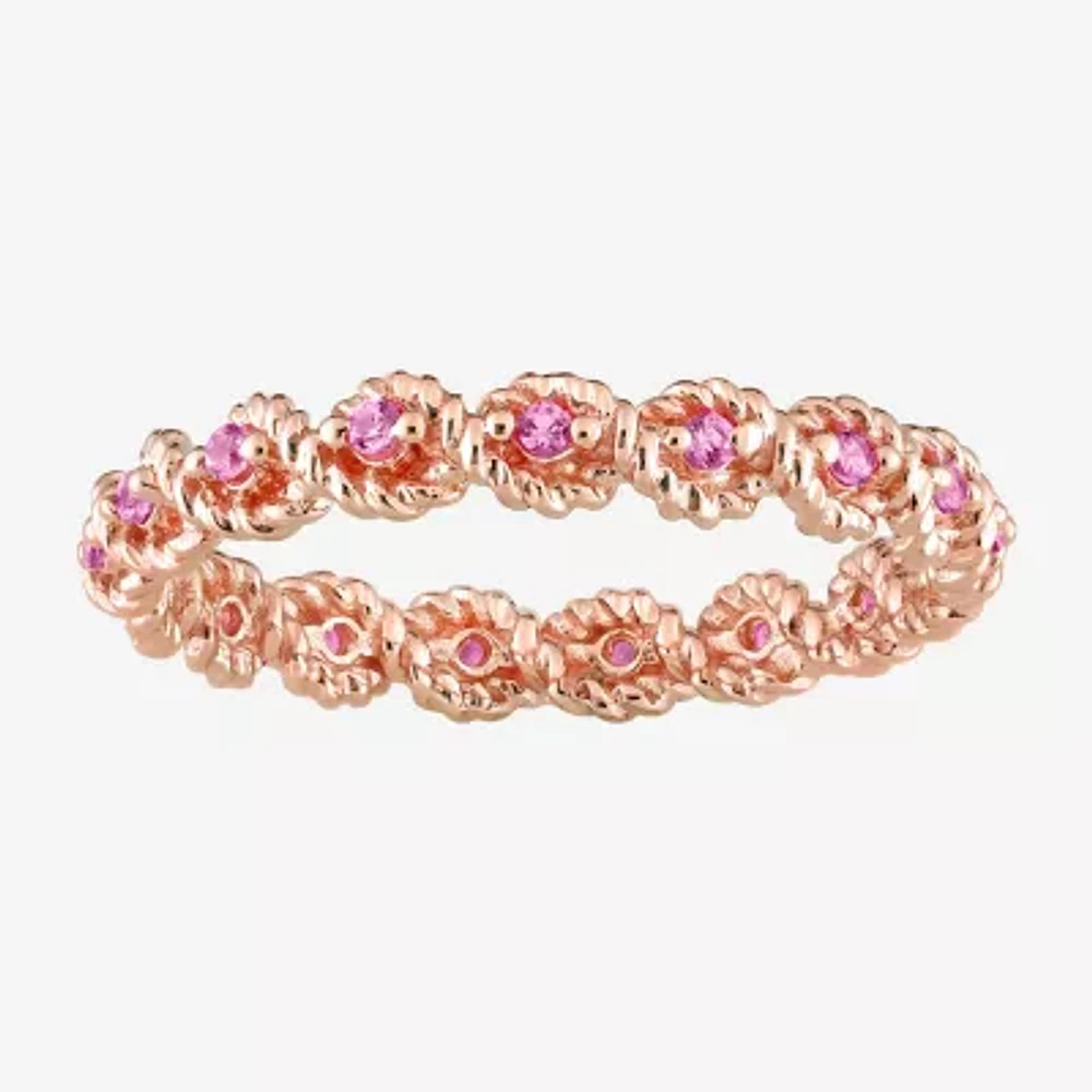 Womens Lab Created Pink Sapphire 10K Rose Gold Stackable Ring