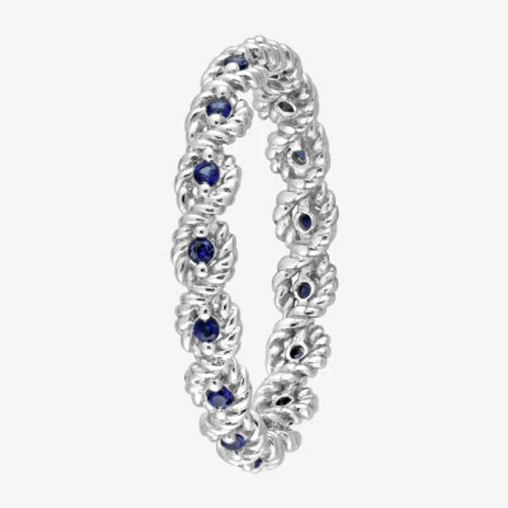 Womens Lab Created Blue Sapphire 10K White Gold Stackable Ring