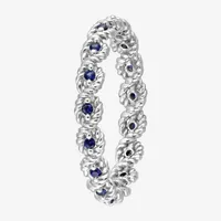 Womens Lab Created Blue Sapphire 10K White Gold Stackable Ring