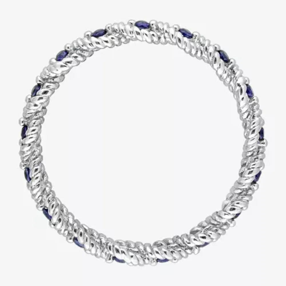 Womens Lab Created Blue Sapphire 10K White Gold Stackable Ring