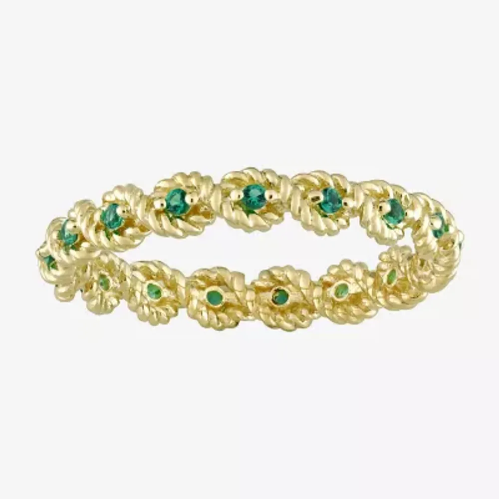 Womens Lab Created Green Emerald 10K Gold Stackable Ring