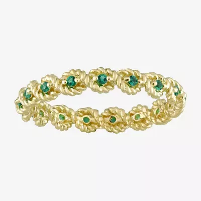 Womens Lab Created Green Emerald 10K Gold Stackable Ring