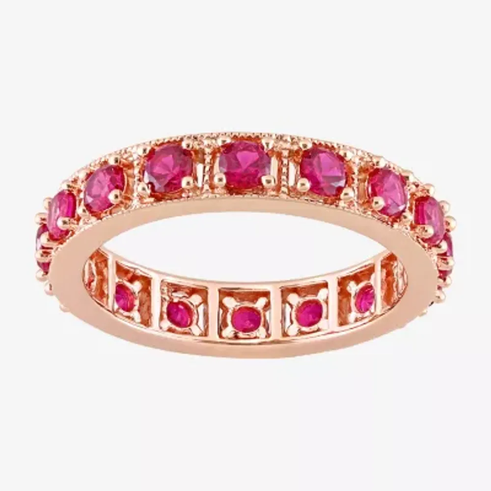 Womens Lab Created Red Ruby 18K Rose Gold Over Silver Stackable Ring