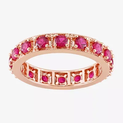 Womens Lab Created Red Ruby 18K Rose Gold Over Silver Stackable Ring