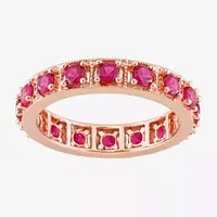 Womens Lab Created Red Ruby 18K Rose Gold Over Silver Stackable Ring
