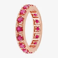 Womens Lab Created Red Ruby 18K Rose Gold Over Silver Stackable Ring