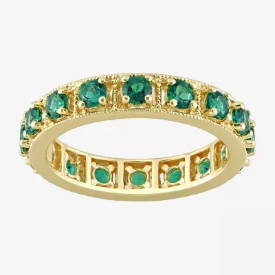 Womens Lab Created Green Emerald 18K Gold Over Silver Stackable Ring