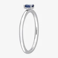 Womens Genuine Blue Sapphire 10K White Gold Stackable Ring