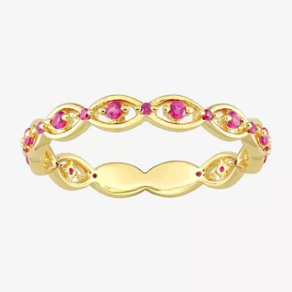 Womens Lab Created Red Ruby 18K Gold Over Silver Stackable Ring