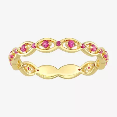 Womens Lab Created Red Ruby 18K Gold Over Silver Stackable Ring