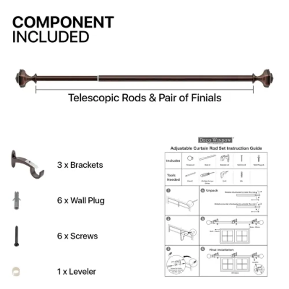 Deco Window Hexagon 3/4 IN Adjustable Curtain Rod