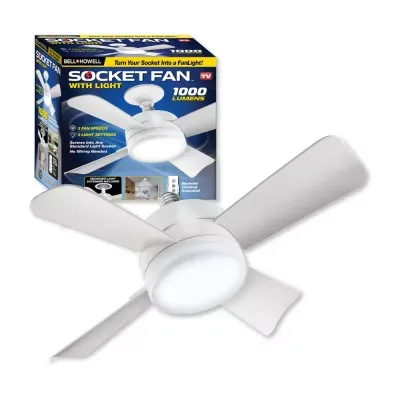 Bell + Howell Socket Fan Ceiling with Light, Screw into Any Light Socket, with Remote Control