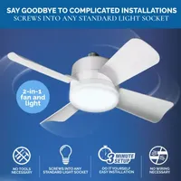 Bell + Howell Socket Fan Ceiling with Light, Screw into Any Light Socket, with Remote Control