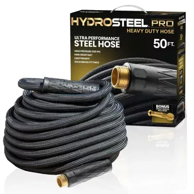 Hydrosteel Pro 50 Ft Heavy Duty Crush Resistant Brass Fitting Garden Hose